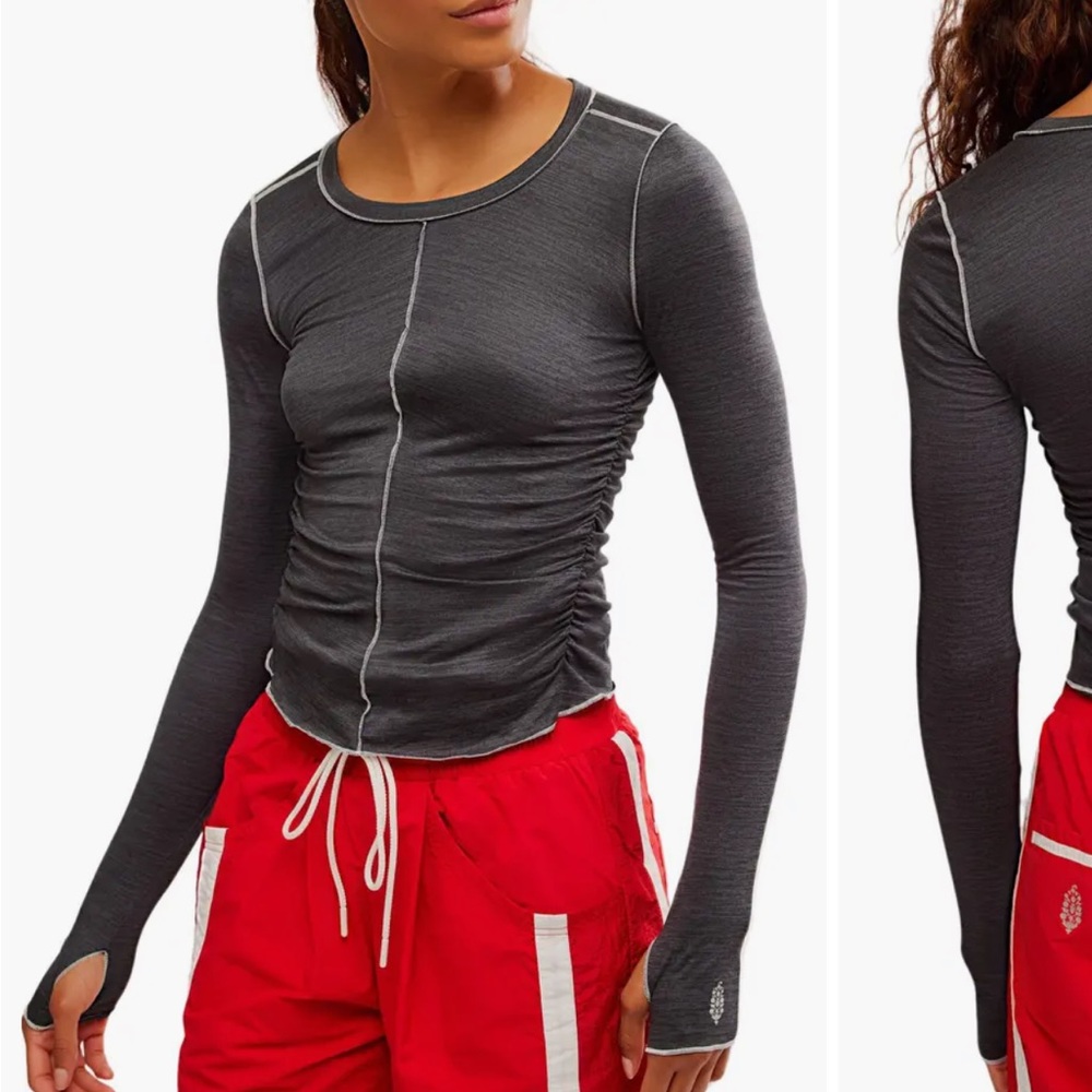 Free People FP Movement Grey Right‎ On Run Long Sleeve Top NEW